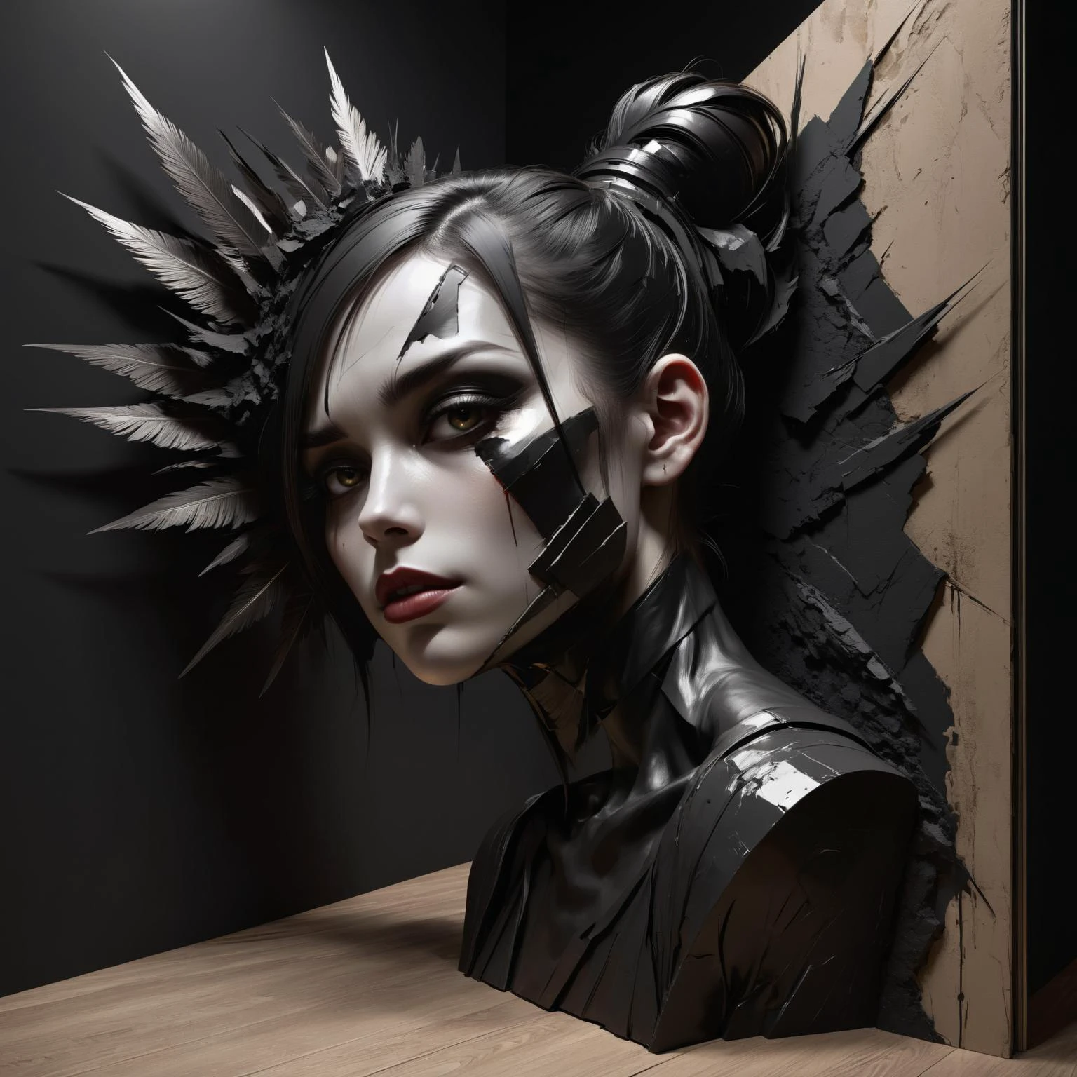 rsmls, too much is not enough, <lora:RussMillsXL:1> , side-lighting, half-lighting, highlighting texture and form