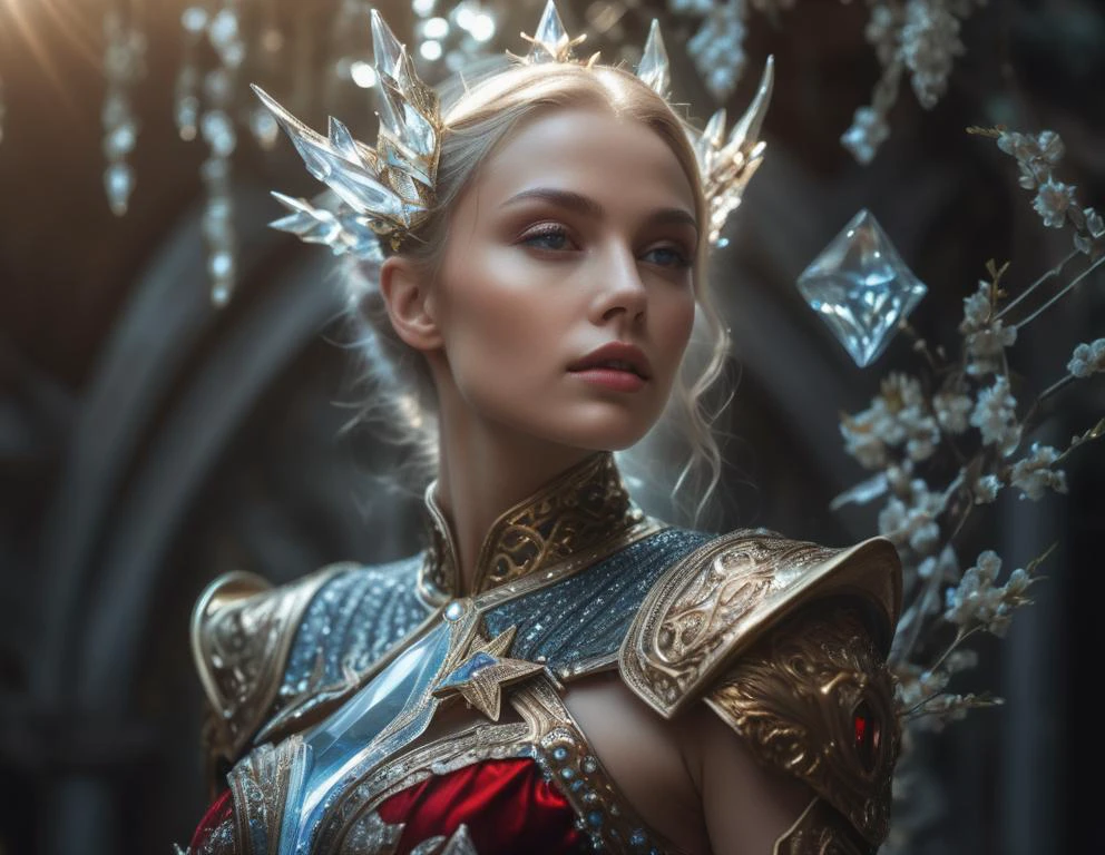 princess, star , light, , 1girl ,1980s, beauty face, armor gold, skirt red, ((realism)), extremely high quality RAW photograph, ultra detailed photograph, sharp focus, high resolution, (detailed skin:1,3),high quality, film grain, Fujifilm XT3,Highly Detailed, movie, (Cinematic Photo:1.3) of (Realistic:1.3),(Disgusting:1.3) Photorealism, (Magical Photo:1.3) of (Realistic:1.3), Crystal Core, Bejeweled, ethereal, hyper detailed fantasy character, Dreamlike, Ethereal Fantasy, Realistic, Fiction, Full-HD, HD, 8K, Soft Lighting, Beautiful Lighting,Highly Detailed,Highly Detailed,(Photorealism:1.3)