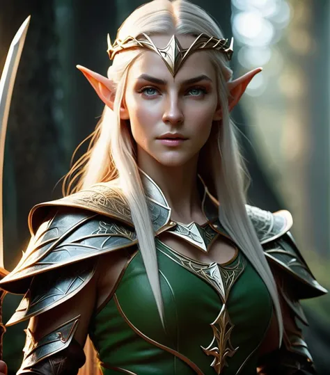 realistic, Photo, Epic Adventures and Heroic Feats, Magical elven 1girl are not only peaceful creatures; they are also formidable warriors. With elegant bows, finely crafted swords, and stealth skills, these elven warriors face epic challenges and defend their lands with bravery. Their epic stories resonate in the hearts of those who admire the unique blend of grace and courage they possess. (photo realistic:1.4), raw photo, cinematic lighting, blender, 8 k, masterpiece, ultra high res, (photo realistic:1.4), raw photo, cinematic lighting, blender, 8 k