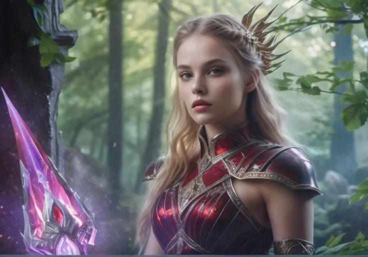 wizard, 1girl ,1980s, beauty face, armor gold, skirt red, ((realism)), extremely high quality RAW photograph, ultra detailed photograph, sharp focus, high resolution, (detailed skin:1,3),high quality, film grain, Fujifilm XT3,Highly Detailed, movie, (Cinematic Photo:1.3) of (Realistic:1.3),(Disgusting:1.3) Photorealism, (Magical Photo:1.3) of (Realistic:1.3), Crystal Core, Bejeweled, ethereal, hyper detailed fantasy character, Dreamlike, Ethereal Fantasy, Realistic, Fiction, Full-HD, HD, 8K, Soft Lighting, Beautiful Lighting,Highly Detailed,Highly Detailed,(Photorealism:1.3)
