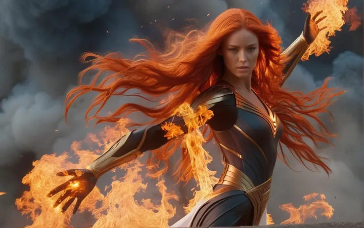 masterpiece, top quality,phoenix dark is x-men, beautiful and aesthetic:1.2, (1girl:1.3), (full body:1.5),white dress,looking at viewer,fire hair, extreme detailed,(fire hands:1.5),fire,smoke,goddess, detailed, detail fingers, detail face, masterpiece,ultra realistic,32k,extremely detailed CG unity 8k wallpaper, best quality