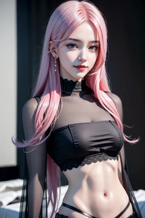 dynamic pose,1girl,(pale skin:1.3),pink hair,delicate face,freckles,shy,(neck leash:1.3,black linen kimono:1.3),(arms raised,medium breasts,small waist:1.3,wide thigh gap:1.3, crotch visible,wide thighs:1.3),(white background),(best quality:1.2,ultra-detailed,realistic:1.37),portrait,soft colors,polished lighting