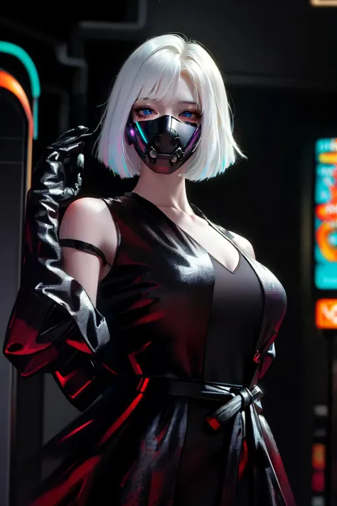 ((best quality)), ((masterpiece)), (detailed), ((best quality)), ((masterpiece)), (detailed), perfect face, ((Big tits)), asian girl, leather 2b outfit, nier automata, cyberpunk mask