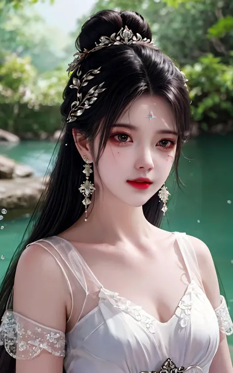 best quality,masterpiece,highres,
1girl,weapon,sword,long hair,dress,water,solo,jewelry,white dress,earrings,hair ornament,splashing,upper body,hair bun,black hair,
lighting,candid,Photograph,high resolution,4k,8k,Bokeh, <lora:fashigirl-v5.5-lora-naivae-64dim:0.5> <lora:ran:0.3>