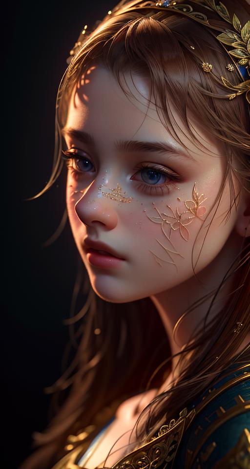 A woman with a gold crown and blue eyes - SeaArt AI