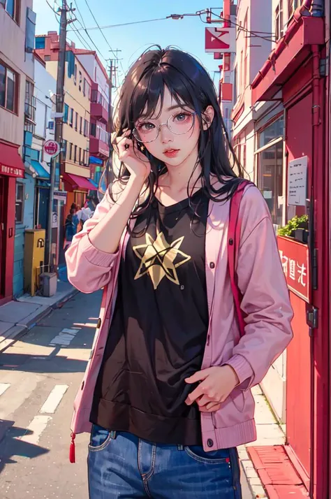 solo, cowboy shot,  <lora:fashigirl-v7-lokr-7ep:0.8> realistic,  <lora:LIP:1> (LilyPichuTI:0.9), glasses,, absurdres, ultra detailed, masterpiece, best quality, aesthetic, detailed,