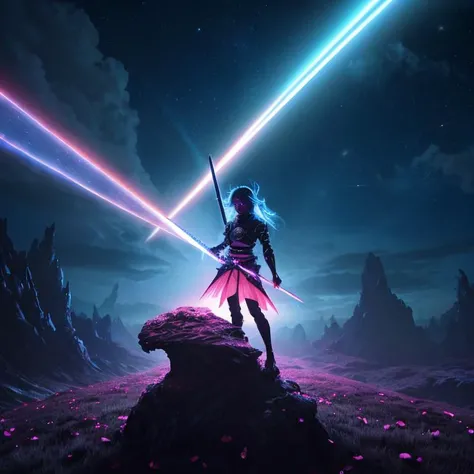 masterpiece, best quality, light particle, depth of field, field, scenery, fantasy, blue light, (far away:1.1), no humans, pastel colors, chromatic aberration abuse, glow in the dark
dark ,cloudy sky, space, red aura, aura, cinematic, dark atmosphere, night , dark hole, glowing eyes, red light, illumination, sword, floating object, monster, fighting stance, light rays,
eye in the sky, (grass:0.9), falling petals,