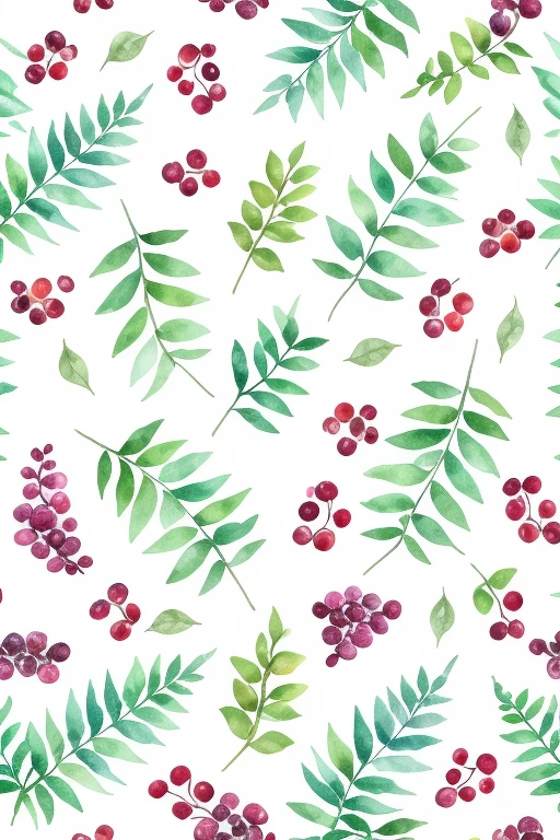 watercolor pattern of beautiful flowers, berries, ferns, leaves, calm colors on a #3b4195 color background. Watercolor paper texture.
