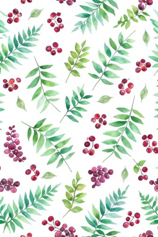 watercolor pattern of beautiful flowers, berries, ferns, leaves, calm colors on a #3b4195 color background. Watercolor paper texture.