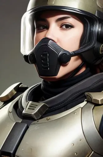 action portrait of young chubby angry woman sci-fi soldier in worn-out massive heavy steel cluttered mechanical combat suit with wide shoulders and V-shaped chest hugely oversized in comparison to her body and helmet covering upper part of head, [screws|circular vents|devices|stain] and lots of details, black hair, realistic anatomy, detailed skin texture with blood stains, realistic hair, explosions, feng zhu style, expressive cinematic concept art trending on artstation, intricate details, sharp focus, highest quality, masterpiece, hyper realistic, cinematic lighting