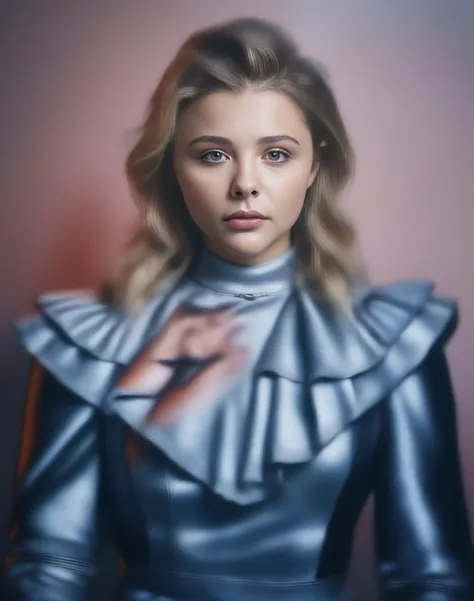 ChloeGraceMoretz, art by Kathrin Longhurst, photograph, Metallic Victorian Female, Eclectic Shoulder pads, Fitbit, at Dawn, Hardcore Art, film grain, Canon eos 5d mark 4, L USM, <lora:ChloeGraceMoretzSDXL:1>