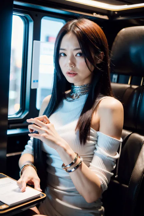 woman, best quality, photo, photograph, Good Khady, Notary, wearing Warrior dress, Flaming Stubble Beard, Pirate Briefcase, from inside of a Paradoxical Space elevator, Bokeh, Embarrassing, Christcore, Nikon d3300, L USM, <hypernet:CMppoi:0.9>