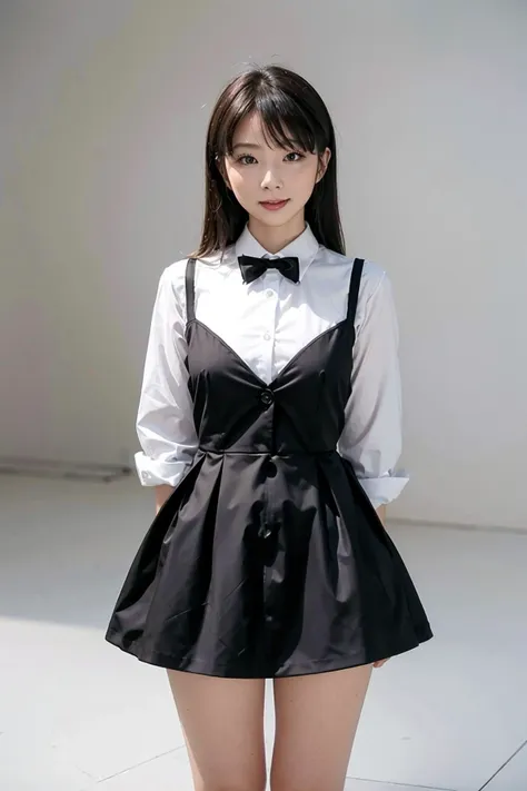 1girl, black  random formal attire, white background, <lora:KimikaIchijo_Jav-02:1>