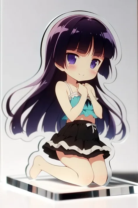 1girl,solo,petite,slender,small breasts,full body,on table,gokou ruri,blush,swimwear,smile,shy pose,(acrylic stand), cut shape character(anime-style character acrylic stand. The acrylic stand is cut to the shape of the character) <lora:acrylicStand:1> <lora:ruri_XL:0.7>,masterpiece,best quality, very aesthetic, absurdres, ultra detailed