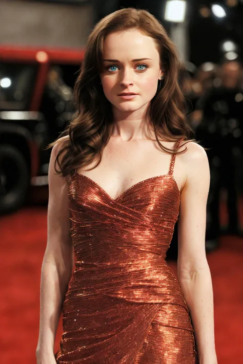 photo of alexisbl3del, a woman as a movie star, modelshoot style, High Detail, Sharp focus, dramatic, photorealistic painting art by midjourney and greg rutkowski, (waist chain), ((movie premiere gala)), ((standing on the red carpet)), ((paparazzi in the background)), (looking at viewer), (detailed eyes:1.2), (elegant dress:1.1)
