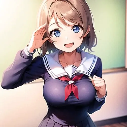 1girl, solo,(best quality),(masterpiece:1.1),(school uniform:1.4),dress, looking_at_viewer, neck_ribbon, cute, clear facial skin,
