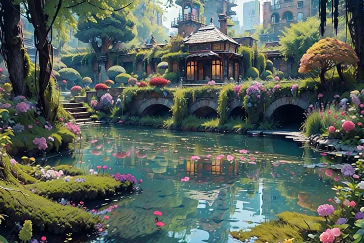 masterpiece,(best quality:1.3),
<lora:FantasyWorldV1:1>,fantasy_world,dense plants,colorful flowers,Beautiful lake,