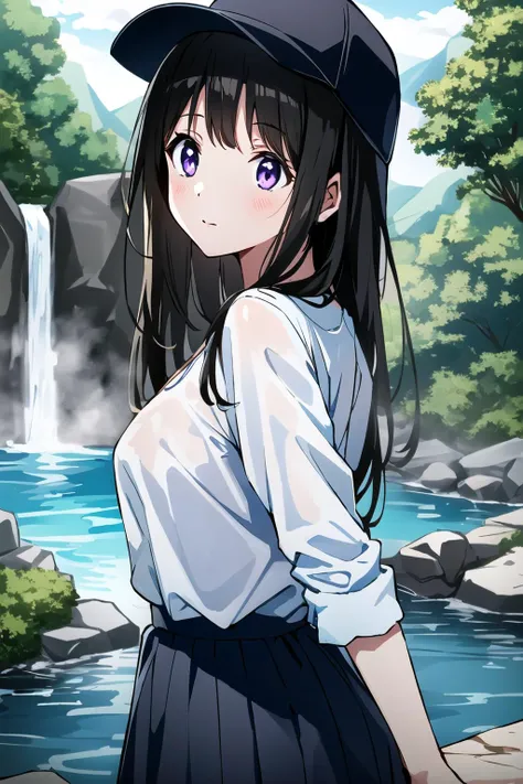 <lora:Chitanda Eru madoka:0.65> , chitanda eru, black hair, purple eyes, casual clothes, skirt, black ,long hair, oversized clothes,
closed mouth , standing, small breasts, outdoors, breasts, serene expression, (from behind:1.1), baseball hat,
(high quality:1.1), 1girl , detailed background, upper body, looking to the side,day, waterfall,lake, sunny, water, portrait, rocks, tree,<lora:NoiseOffset_v2:1.0>