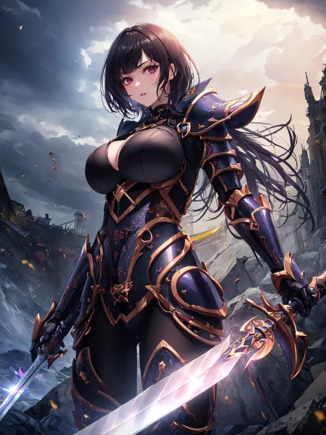 1girl,(dark theme:1.5),(ultra detail (biomechanical exoskelton :0.5) armor ,huge weapon,huge sword,magical sword:1.5),(dynamic action,dynamic,standing:1.5),(holding sword:1.5)
BREAK
(ultra detail apocalypse:1.5),(cowboy shot:1.5),
BREAK
(incredibly absurdres,ultra fine quality:1.5),(hdr,raytracing:1.4),(natural lighting,event cg),(dramatic angle,dramatic:1.5),(Lustrous impression:1.5),