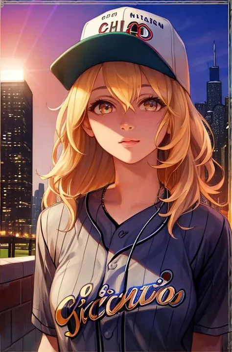 masterpiese, best quality, high res, potrait of a beautiful woman, , realistic, , beautiful face, cute face, cinematic light, light blonde hair, perfect anatomy, , (frame the head), Centered image, stylized, ,8k Resolution,human hands, wonder full, , dynamic, highly detailed, character sheet, concept art, smooth, facing directly at the viewer positioned so that their body is symmetrical and balanced, detailed hairstyle,ï¼MolalisaArt,,random color eyes,cover, hyperdetailed painting, luminism, octane render, Bar lighting, complex, 8k,pixiv illustlations, detailed background, baseball studium,
(chicago cabs fan fashion:1.3),
cinematic liting,
(spectating a baseball game:1.5), right hands in hip pockets:1.25, light hair, cowboyshot, big hip,blond hair,put on cap,