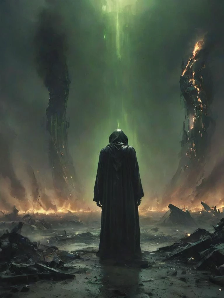 depiction of a gathering of standing (nvidia graphic-cards:1.2) mechanical cyborgs in green and black robe and computer surrounding and mourning their fallen burning graphic-card friend on a smoldering battlefield, sad mass, atmospheric, crying, chip, plastic, fan, epic, cinematic, depressing, atmospheric, perfect composition, deep shadows, last salute, farewell, <lora:- SDXL - n-eeyblch_eye_bleach_V1.0:0.5> n-eeyblch <lora:- SDXL - letitbrn_let_it_burn_V1.0:0.5> letitbrn <lora:- SDXL - ptrn-no1_style_V1.0:0.4> ptrn-no1 <lora:SDXL - Style - Dark_Futuristic_Circuit_Boards:0.2> circuitboard, dark futuristic <lora:SDXL_feelings_Sa_May:1>