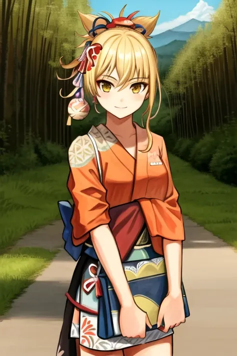 upper body digital painting, masterpiece, best quality, Yoimiya \(genshin impact\), blonde hair, 1girl, solo, japanese clothes, hair ornament, orange kimono, kimono, Japanese scenery in the background, stunningly attractive, looking at viewer, (smug:0.9), friendly, playful, (cute:1.2)
<lora:Yoimiya_hardpruned:1>
1girl, (solo:1.0)
homunculus \(alchemynote\) <lora:homunculusAlchemynote_1:0.65> 1girl, stunningly attractive