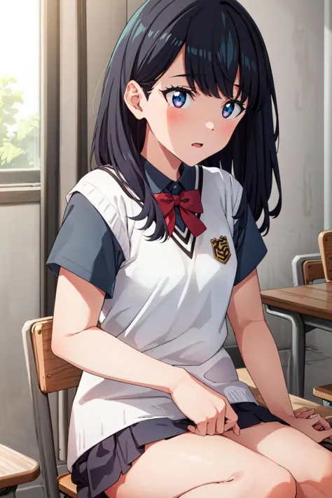 masterpiece, best quality,1girl,highres,rikka,takarada rikka,<lora:rikka_v4-000010:0.8>,school uniform,shirt,bangs, short sleeves,