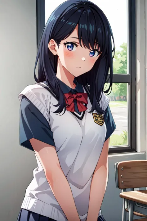 masterpiece, best quality,1girl,highres,rikka,takarada rikka, <lora:rikka_v5-000010:0.7>,school uniform, short sleeves,
