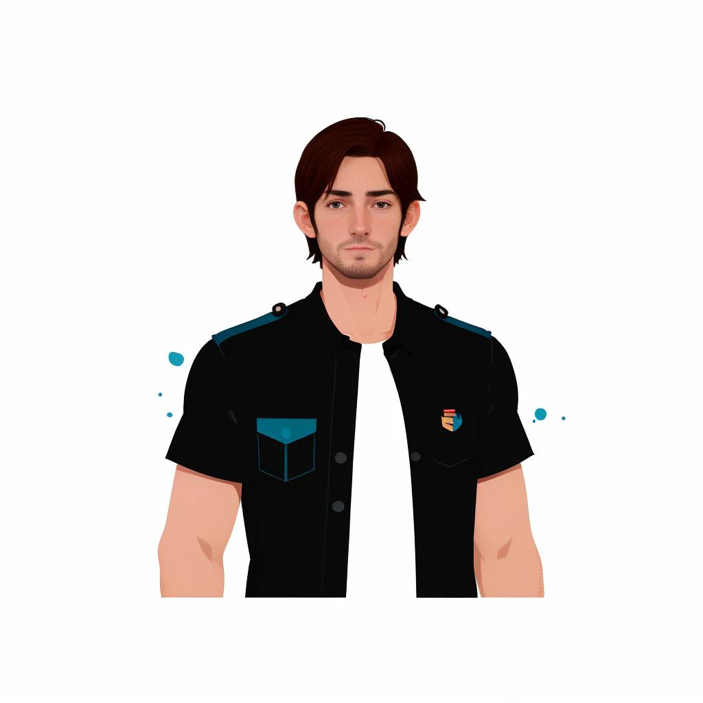 1man, leon s kennedy, brown hair, handsome, <lyco:felic_art:0.6>, 2d, flat design, minimized, logo, icon, gradient, clean composition, white background,