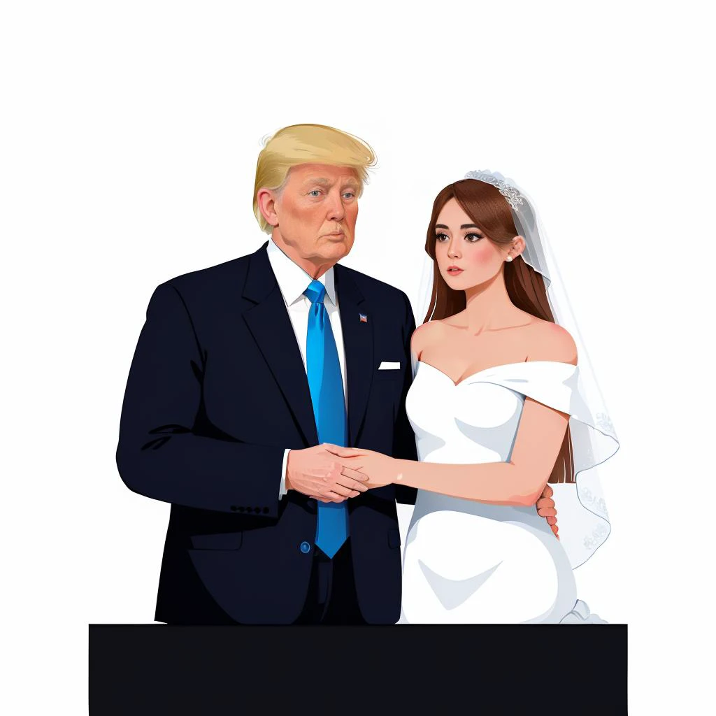 blonde hair, old man, donald trump wearing wedding dress, <lyco:felic_art:0.6>, 2d, flat design, minimized, logo, icon, gradient, clean composition, white background,