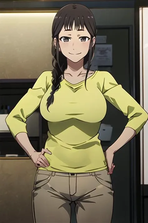 segawamisato,     ,   cowboy shot, <lora:segawamisato:1>,   smile,  hand on hip,