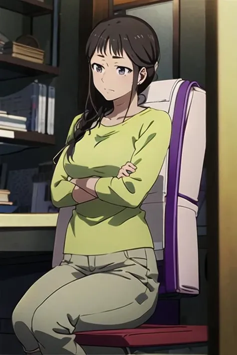 segawamisato,  cowboy shot, <lora:segawamisato:1>,   sitting,    chair,