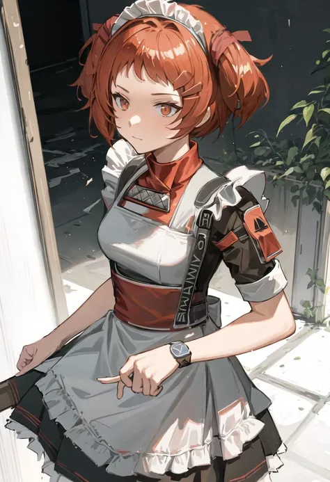 best quality, masterpiece, highres, solo, {beagle_arknights:0.90}, {maid:1.40}, {long maid dress:1.15}