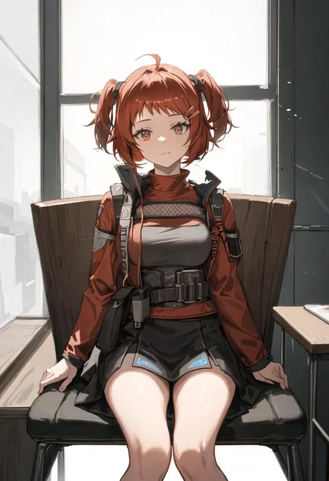 {safe:1.10}, best quality, masterpiece, highres, solo, {beagle_arknights:0.90}, sitting, sitting on chair, chair, cowboy_shot, looking at viewer