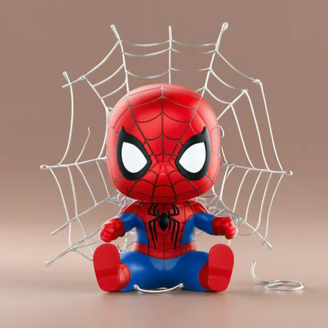blind box style of spider man holding a web (sitting:1.3) on the ground,simple background, chibi, solo,(big head:1.2),small body,octane render, highly detailed, volumetric, dramatic lighting,pop, <lora:pop:1>