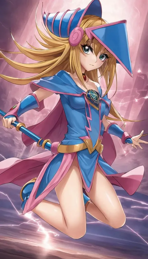 breathtaking Cinematic scene, hero view, Dark Magician Girl, Yu-Gi-Oh! <lora:dark_magician_girl_xl_v4:1>, action pose, detailed background, masterpiece, best quality, high quality, highres, absurdres . award-winning, professional, highly detailed