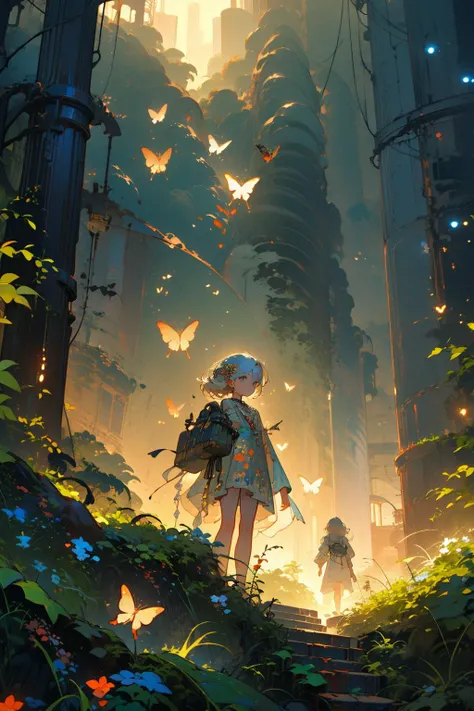 (best quality, masterpiece, intricate detail),
best photo pose, dynamic angle, (1girl, solo), human body ratio, perfect body proportions, glamour shot of girl,
((in abandoned warehouse, ruins)), waste materials, plant growing, (moss, Overgrown vines and foliage crawling up the decaying walls), ((broken glass)), (glass-ceiling, grass), Vibrant wildflowers and blossoming reclaiming the surrounding area, bringing a burst of color to the desolate scene, BREAK (cat/butterfly:1.2),
high fashion, consider flowing fabrics, voluminous skirt, relaxed silhouette, high heels,
white hair, delicate face, beautiful detailed eyes,
<lora:add_detail:0.5>, jellyfishforest, <lora:jellyfish-noise:1>, butterfly style, <lora:butterfly:1>