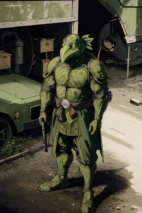 tmnt , <lora:tmnt87v2:0.9>, highres, sharp focus, ((intricate details)), highly detailed, green gas, green smoke, green fog, plague doctor, mask, gloves, plague doctor mask, bandage, tabard, medieval, tall, muscular, standing, in ruins, outdoors, <lora:plague doctor:0.6>