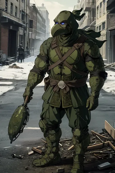 tmnt , <lora:tmnt87v2:0.9>, highres, sharp focus, ((intricate details)), highly detailed, green gas, green smoke, green fog, plague doctor, mask, gloves, plague doctor mask, bandage, tabard, medieval, tall, muscular, standing, in ruins, outdoors, <lora:plague doctor:0.6>