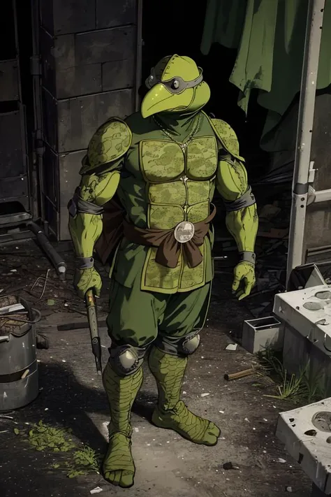 tmnt , <lora:tmnt87v2:0.9>, highres, sharp focus, ((intricate details)), highly detailed, green gas, green smoke, green fog, plague doctor, mask, gloves, plague doctor mask, bandage, tabard, medieval, tall, muscular, standing, in ruins, outdoors, <lora:plague doctor:0.6>