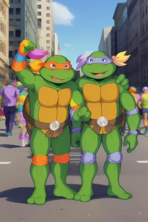 tmnt cartoon, gay pride festival, lgbt <lora:tmnt87v2:0.9>