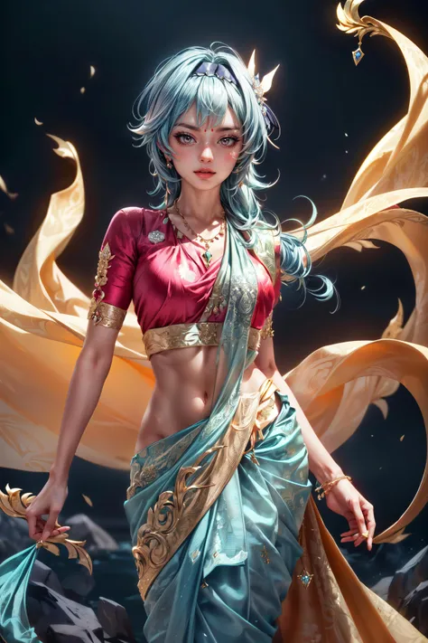 (saree:1.5),((euladef, eularnd))
((dynamic pose, bindi, jewelry, necklace, cinematography, chiaroscuro, feminine, exotic beauty, european girl, magic, fantasy)),
action, dynamic, adventure, motion blur, large breasts, happy, enjoying, shiny skin, fit, athletic, <lora:shinyskin_v7:0.2> <lora:add_detail:1.2>  <lora:eula2:1>