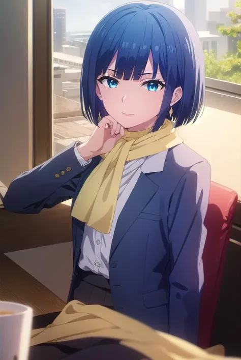 akinoyuugiri, <lora:akino yuugiri s1-lora-nochekaiser:1>,
akino yuugiri, short hair, bangs, blue eyes, blue hair, makeup, lipstick, smile,
BREAK jewelry, jacket, white shirt, earrings, scarf, formal, suit, yellow scarf, (red jacket:1.2),
BREAK indoors, office,
BREAK looking at viewer, (cowboy shot:1.5),
BREAK <lyco:GoodHands-beta2:1>, (masterpiece:1.2), best quality, high resolution, unity 8k wallpaper, (illustration:0.8), (beautiful detailed eyes:1.6), extremely detailed face, perfect lighting, extremely detailed CG, (perfect hands, perfect anatomy),