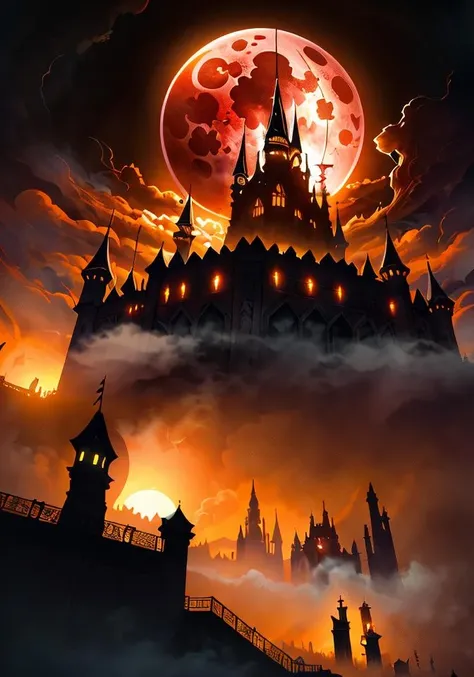 black majestic fantasy fortress under a pale moon engulfed in arcane fog trails in the style of marcin rubinkowski, greg rutkowski, lorenzo lanfranconi, oleg zherebin, trending on artstation, ultra wide angle <lora:extremeangle:0.7> extremeangle