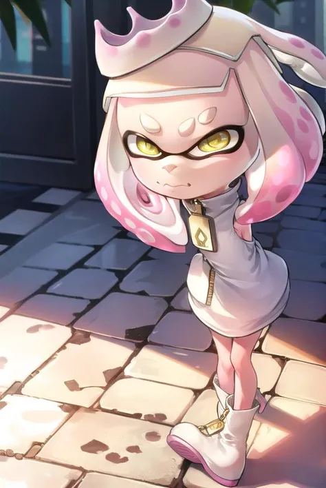 pearl, <lora:pearlv2-lora-nochekaiser:1>,
pearl, (pearl \(splatoon\):1.5), + +, short hair, (yellow eyes:1.5), pink hair, white hair, multicolored hair, pointy ears, mole, mole under mouth, two-tone hair, gradient hair, (tentacle hair:1.5), thick eyebrows,
BREAK dress, pantyhose, boots, sleeveless, white dress, sleeveless dress, white footwear, crown, zipper, zipper pull tab, pink pantyhose,
BREAK looking at viewer,
BREAK outdoors,
BREAK <lyco:GoodHands-beta2:1>, (masterpiece:1.2), best quality, high resolution, unity 8k wallpaper, (illustration:0.8), (beautiful detailed eyes:1.6), extremely detailed face, perfect lighting, extremely detailed CG, (perfect hands, perfect anatomy),
