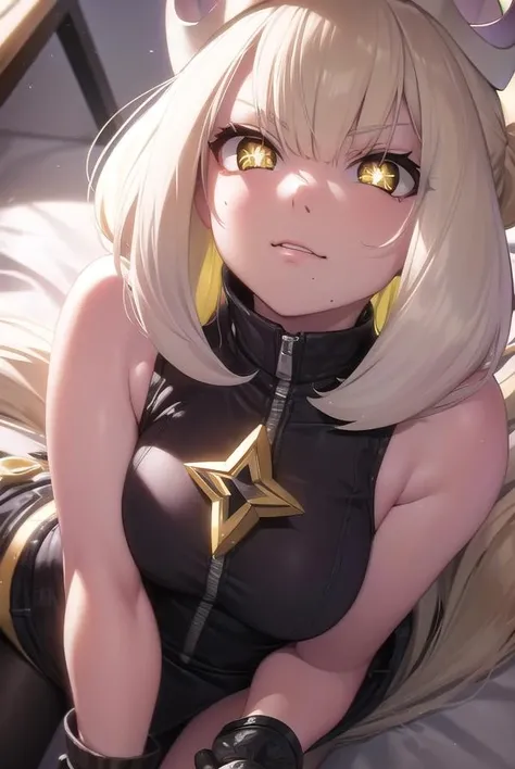 pearl, <lora:pearl-lora-nochekaiser:1>, 
pearl, tentacle hair, chromatic aberration, long hair, mole, mole under mouth, multicolored hair, pointy ears, (symbol-shaped pupils:1.5), two-tone hair, white hair, (yellow eyes:1.5),
BREAK bare arms, bare shoulders, boots, crown, dress, fingerless gloves, gloves, pantyhose, pink pantyhose, sleeveless, sleeveless dress, zipper,
BREAK cowboy shot, looking at viewer, 
BREAK indoors,
BREAK <lyco:GoodHands-beta2:1>, (masterpiece:1.2), best quality, high resolution, unity 8k wallpaper, (illustration:0.8), (beautiful detailed eyes:1.6), extremely detailed face, perfect lighting, extremely detailed CG, (perfect hands, perfect anatomy),