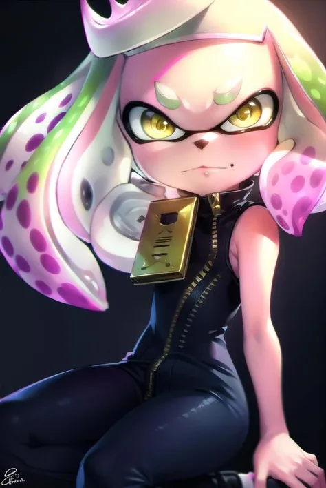masterpiece, best quality, highres, 1girl, solo, cowboy shot, outdoors, night, starry sky, shining hair, looking at viewer, (tadidas), (pink jacket:1.2), long sleeves, <lora:AdidasLora-000004:0.9>,  <lora:splatoonCharacters_combined (1):1>, splatoon, (inkling:1.3), (pearl:1.2), hands in pocket, clenched fist,