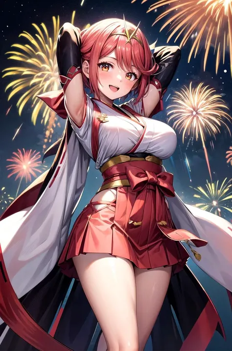 Visualize an eruption of fiery 3D fireworks, leaving behind fractal embers that linger in the air, representing the enduring glow of memories from the previous year 2023, enormous tits, (full body:1.5)