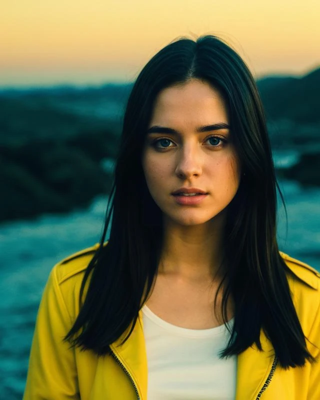 (8k movie still:1.2), 21 yo girl, cinematic, high contrast blue and yellow palette, directed by spielberg