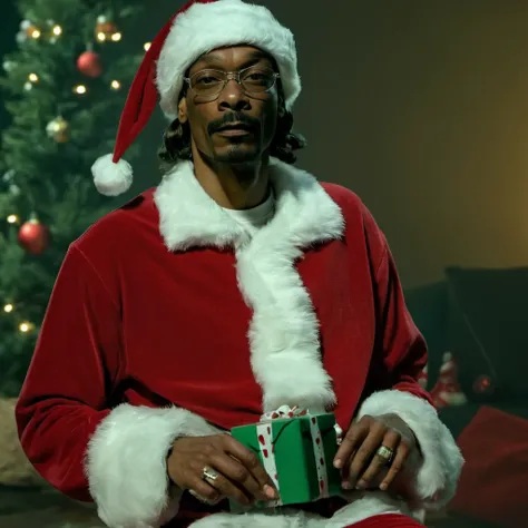 Snoop Dogg posing as <lora:Santa Claus:1> Santa Claus, 16k uhd, insane details, film grain, detailed skin, masterpiece